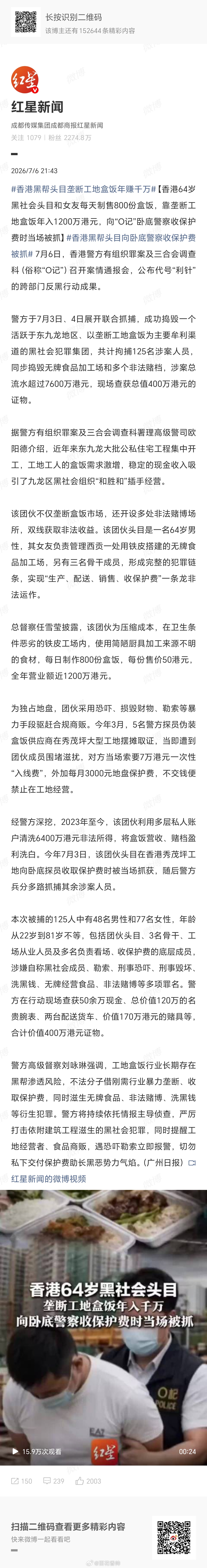 香港黑帮头目垄断工地盒饭年赚千万香港黑帮渗透工地盒饭、非法赌档，年赚千万，竟敢向