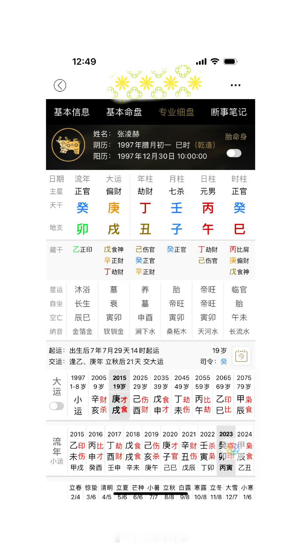 今年我们重新看零和的大运。首先八字来看肯定是喜欢印（干支都可以）和食伤（至少天干