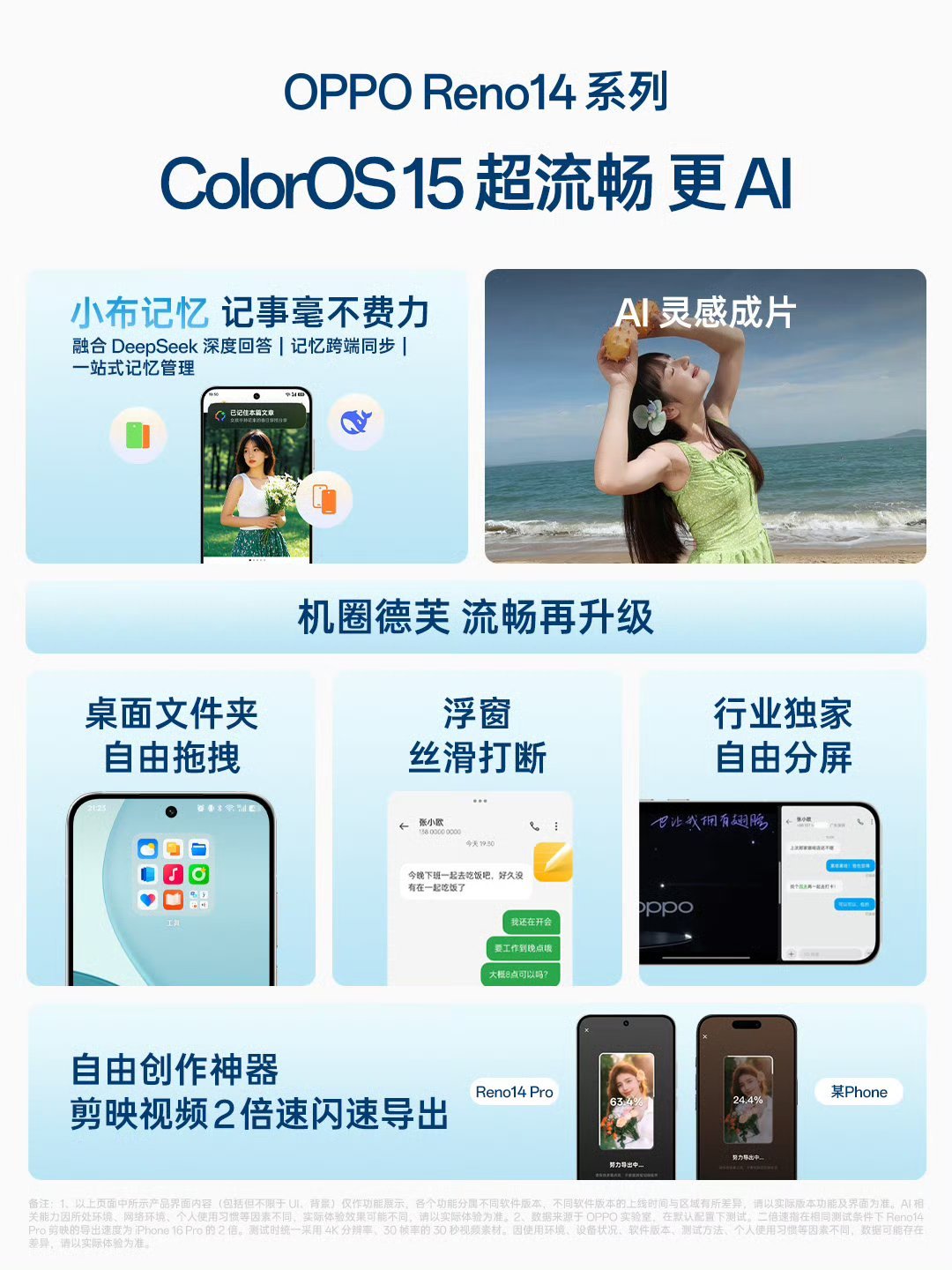 OPPO  Reno14系列搭载OPPO全新系统ColorOS15系统。外出游玩