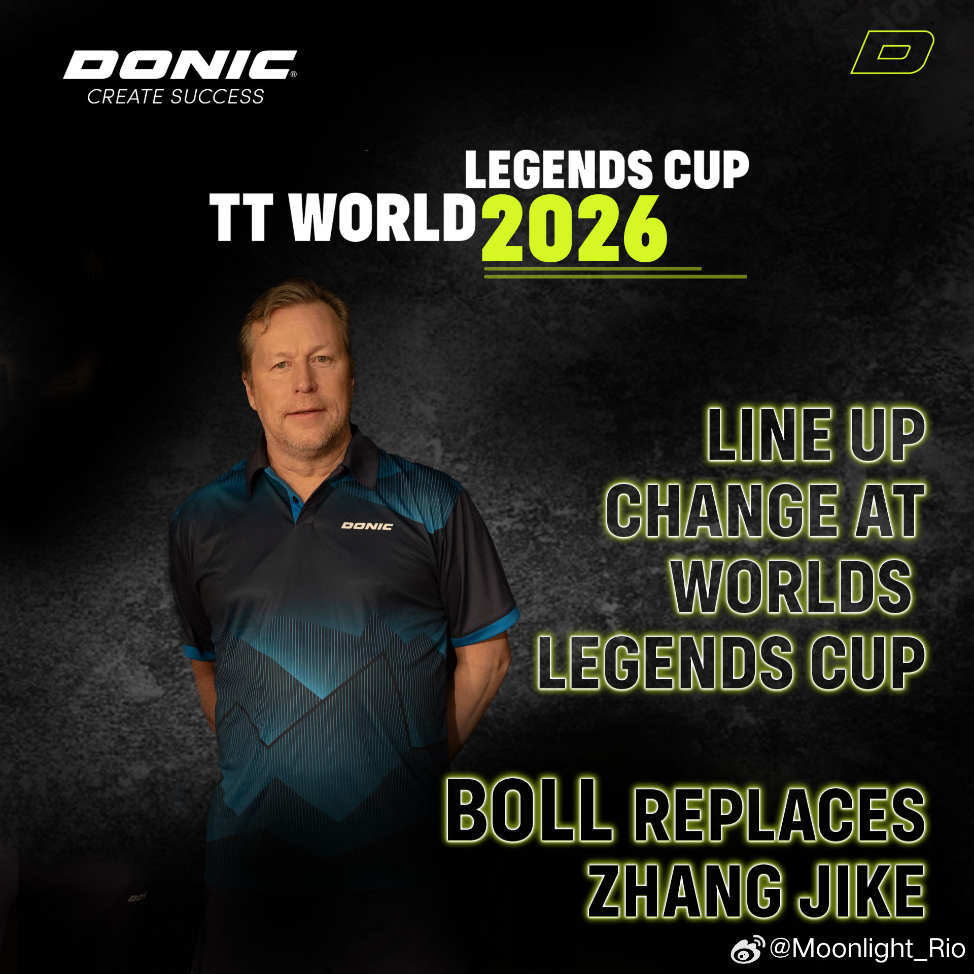 DONIC呈现乒乓球世界传奇杯阵容调整——蒂姆·波尔替代张继科参赛在2026年5