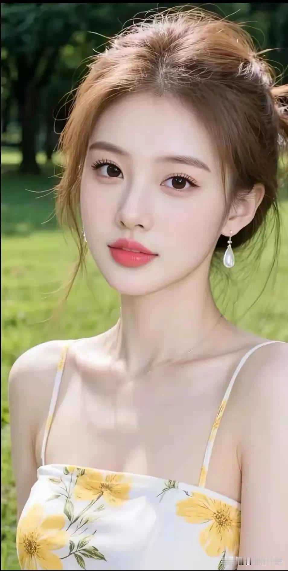 置身绿意草地，阳光温柔洒落，是属于夏日的明媚。
国色天姿美女照 温柔治愈款美女
