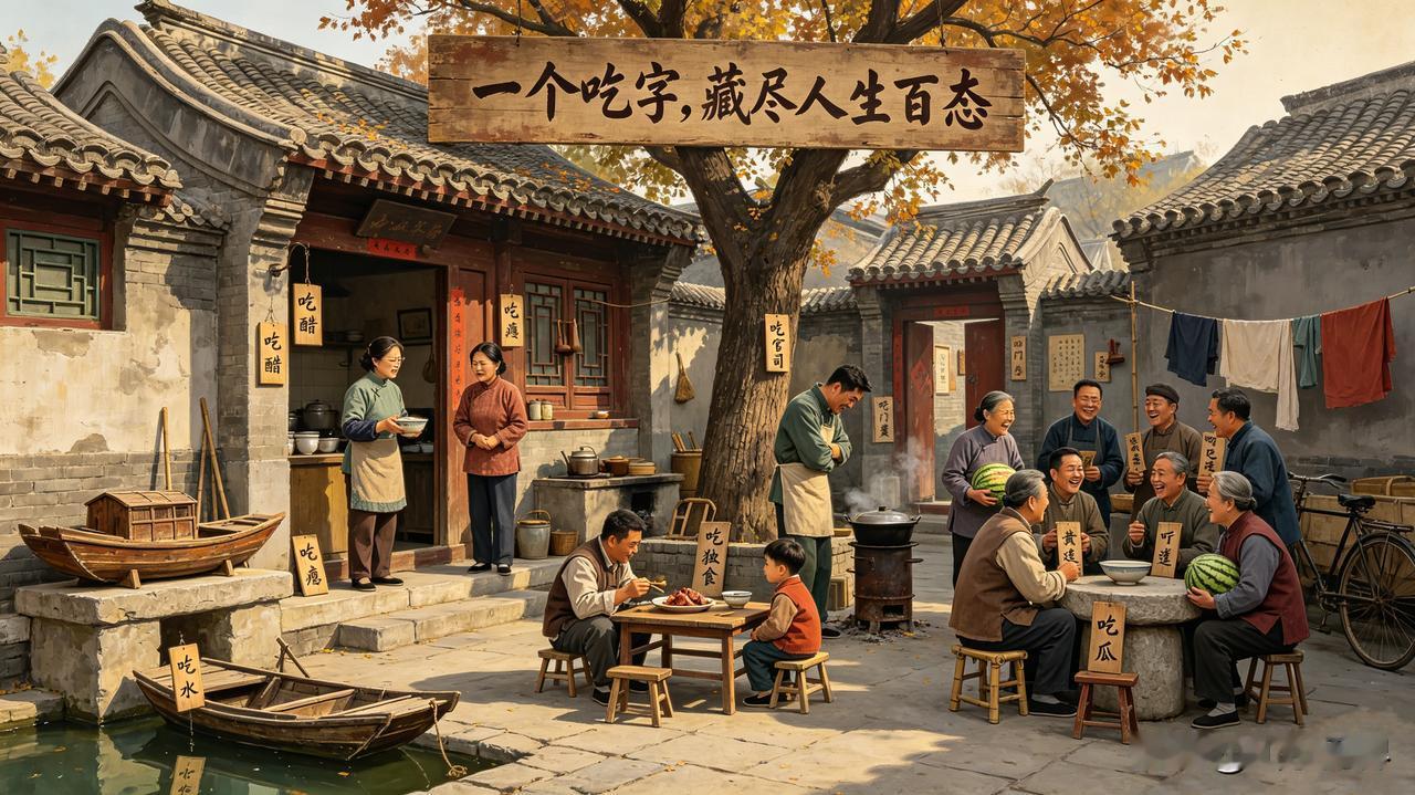 中华文字太绝了！一个“吃”字，左口右乞，本义是张嘴讨食、填饱肚子。
 
可老祖宗