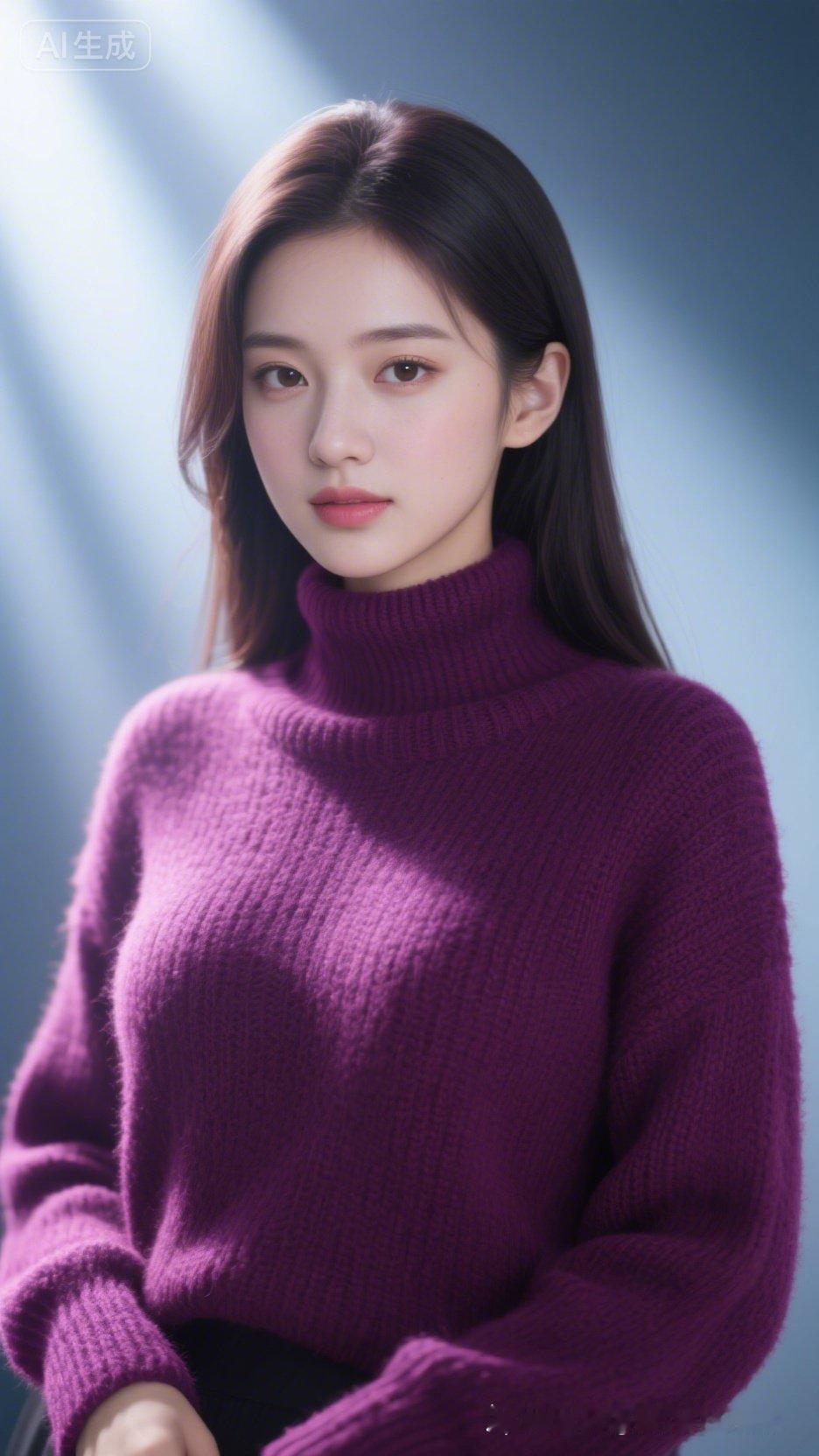 温柔紫毛衣，冬日暖阳下的少女！