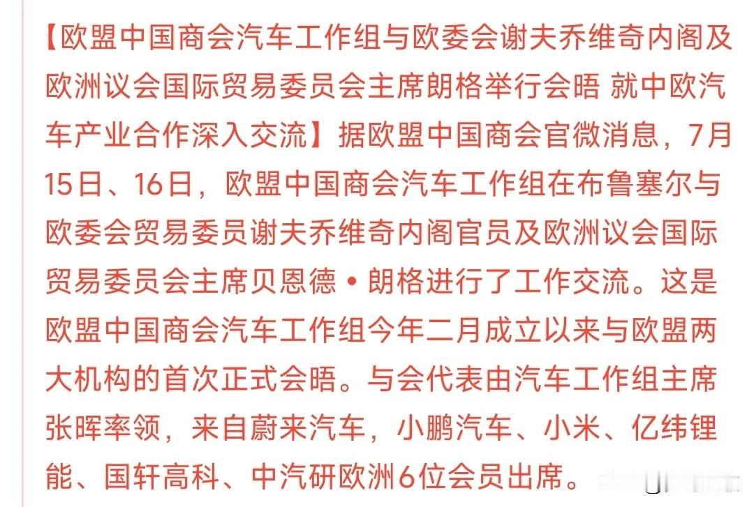 希望这次中欧汽车关税会面能够有好消息传出
去年欧盟认为中国电动车有高额补贴，进行