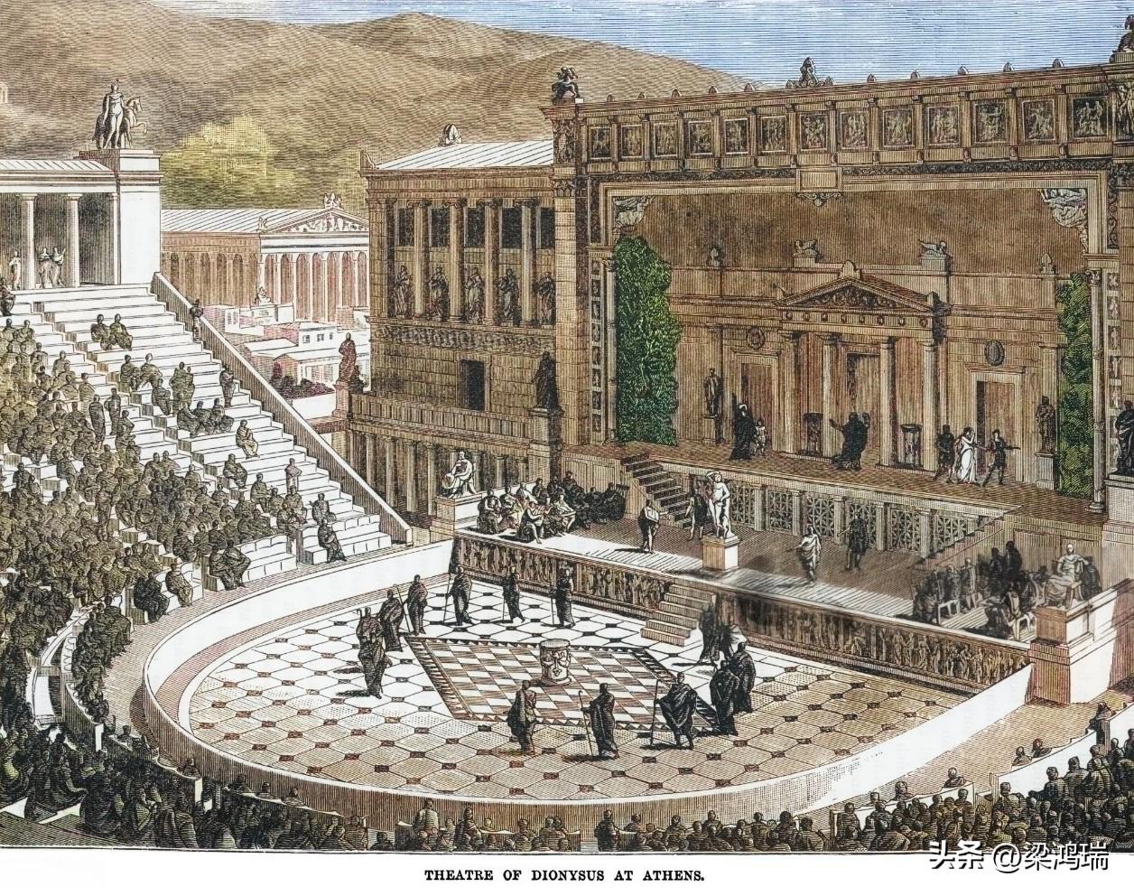 这张图片展示的是位于雅典卫城南坡的狄俄倪索斯剧场（Theatre of Dion