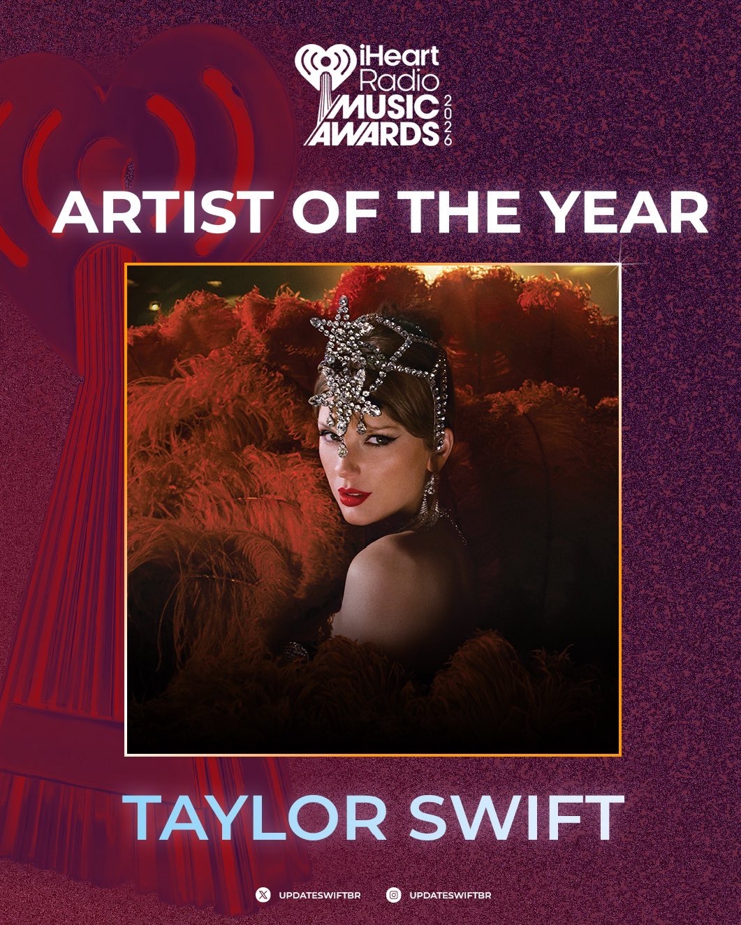 霉霉Taylor Swift在iHeartAwards2026上赢得了“年度艺术