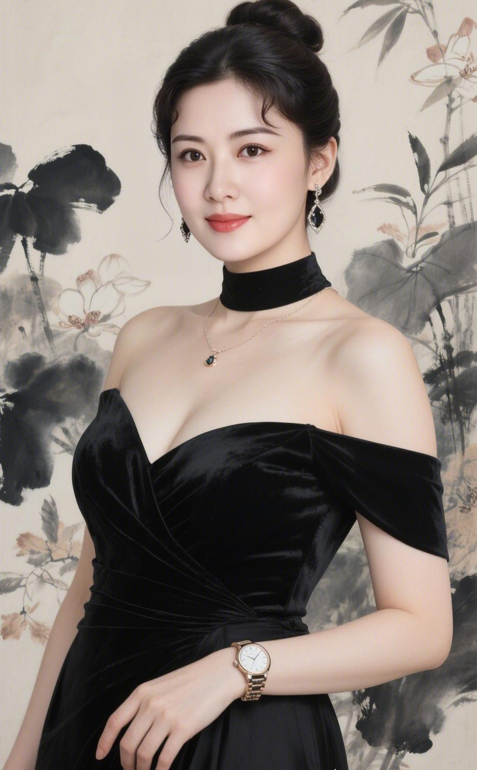 露肩设计衬得好温柔，像水墨里走出的优雅