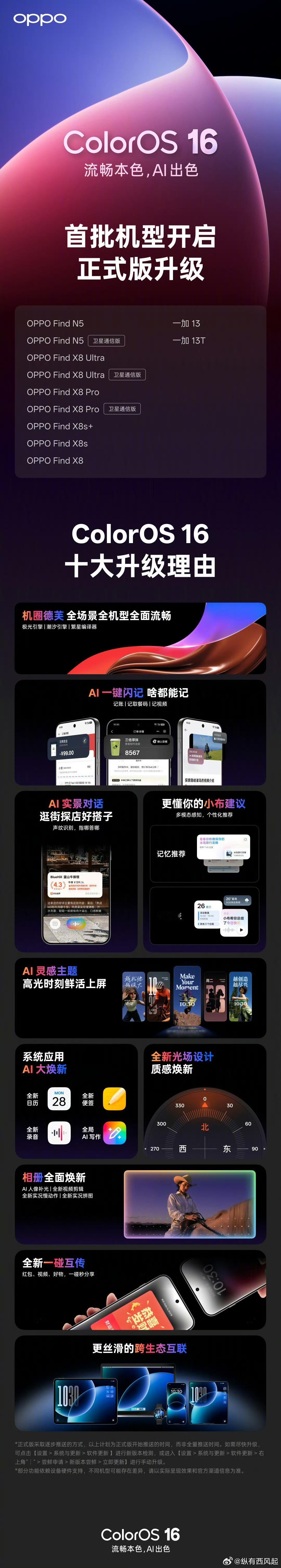 🎉ColorOS 16 正式版升级来啦，冲了吗[嘻嘻]📱首批机型包括 OPP