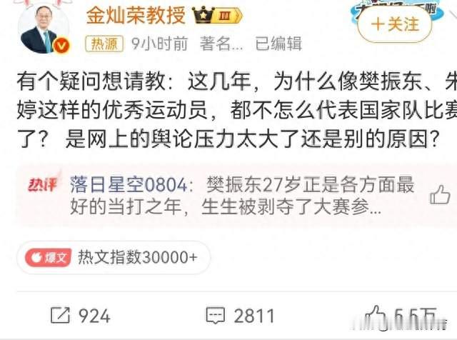 金灿荣发文求解：樊振东、朱婷为何集体淡出，舆论压力或另有隐情