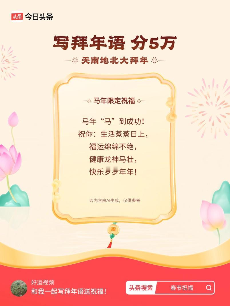 写拜年语送祝福新春拜年送祝福！我的祝福是：“马年“马”到成功！祝你：生活蒸蒸日上