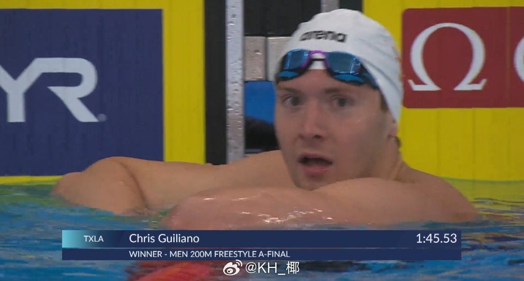 美国游泳系列赛维斯蒙特站 男200自决赛Guiliano 1:45.53Jett