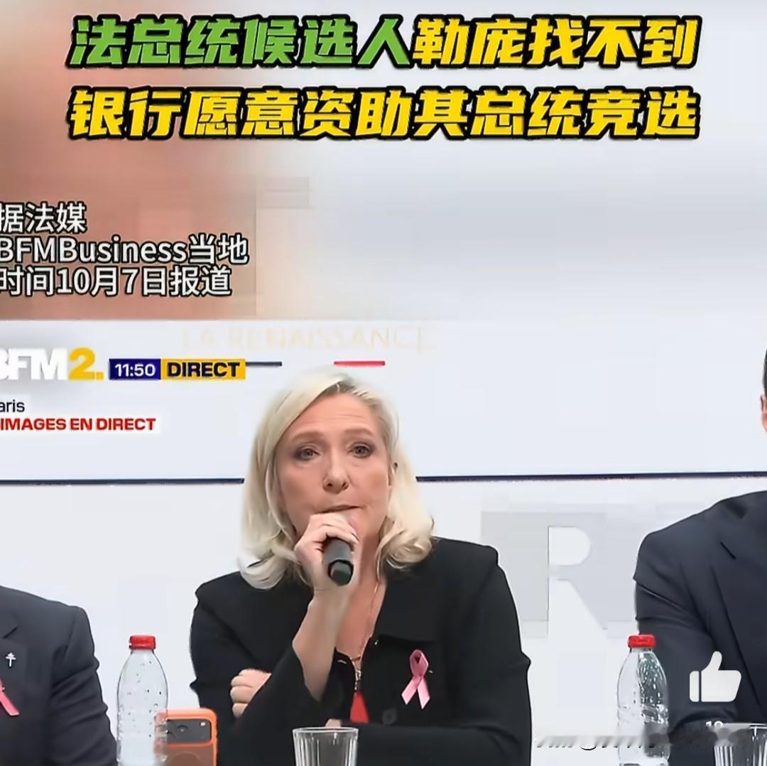法国也真够奇葩的，民调大幅领先的总统候选人，却没有一家法国本土银行愿意给她的总统