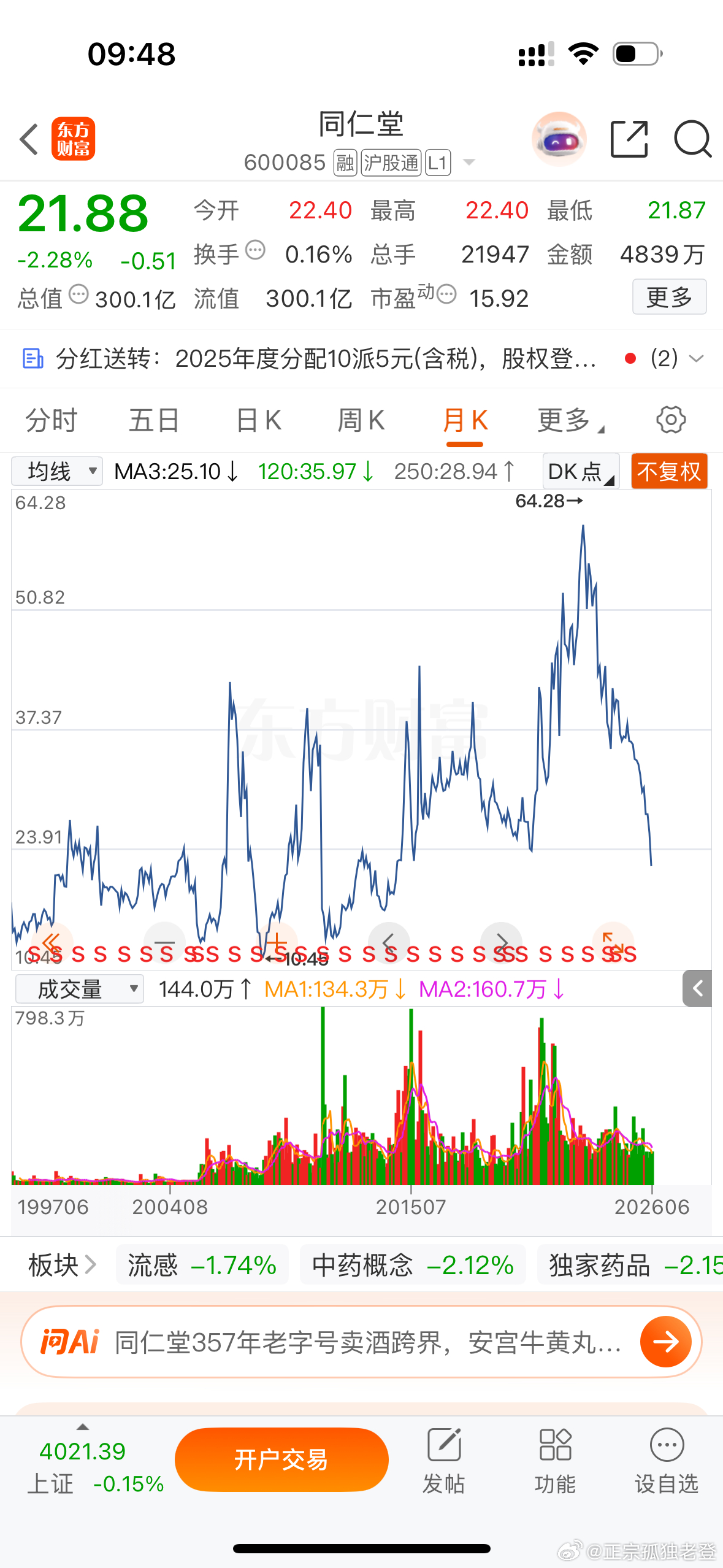 记录一下，同仁堂，500年的中医药老字号，市值仅300亿。 千载难逢，是糟粕还是