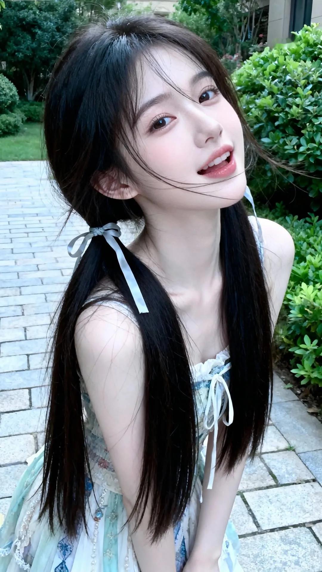 夏日清新少女风，绿意盎然中绽放甜美笑容