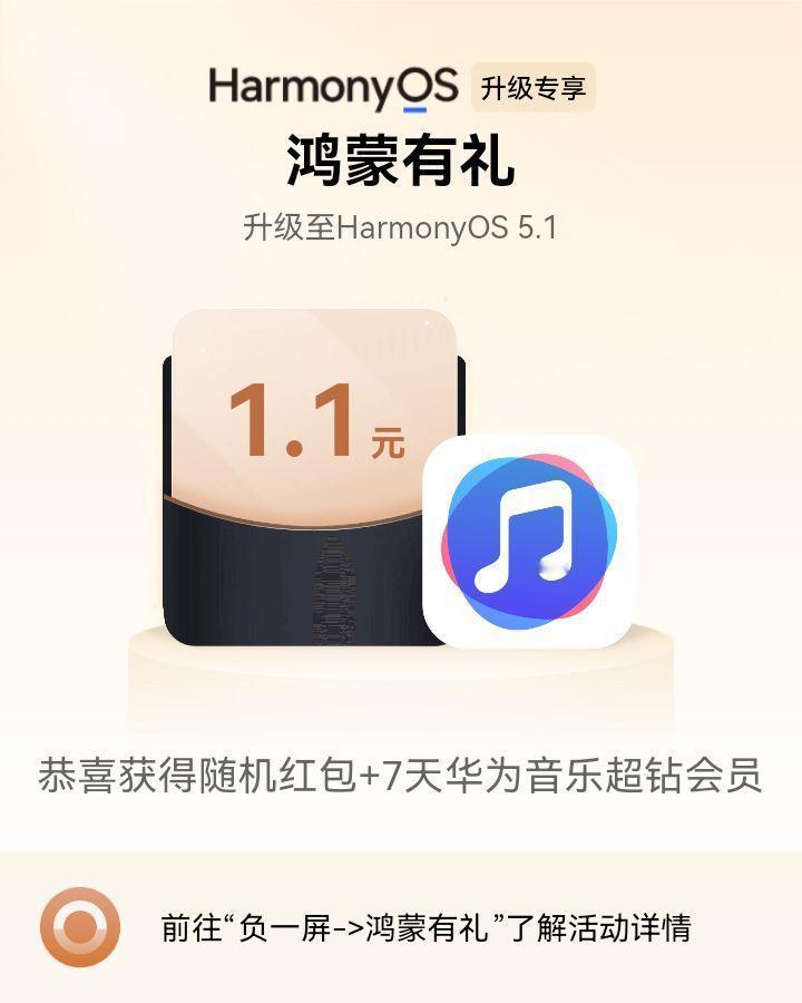 老设备升级鸿蒙5.1还能开启新的打卡[doge]福利多多，还送热门应用的年卡，我