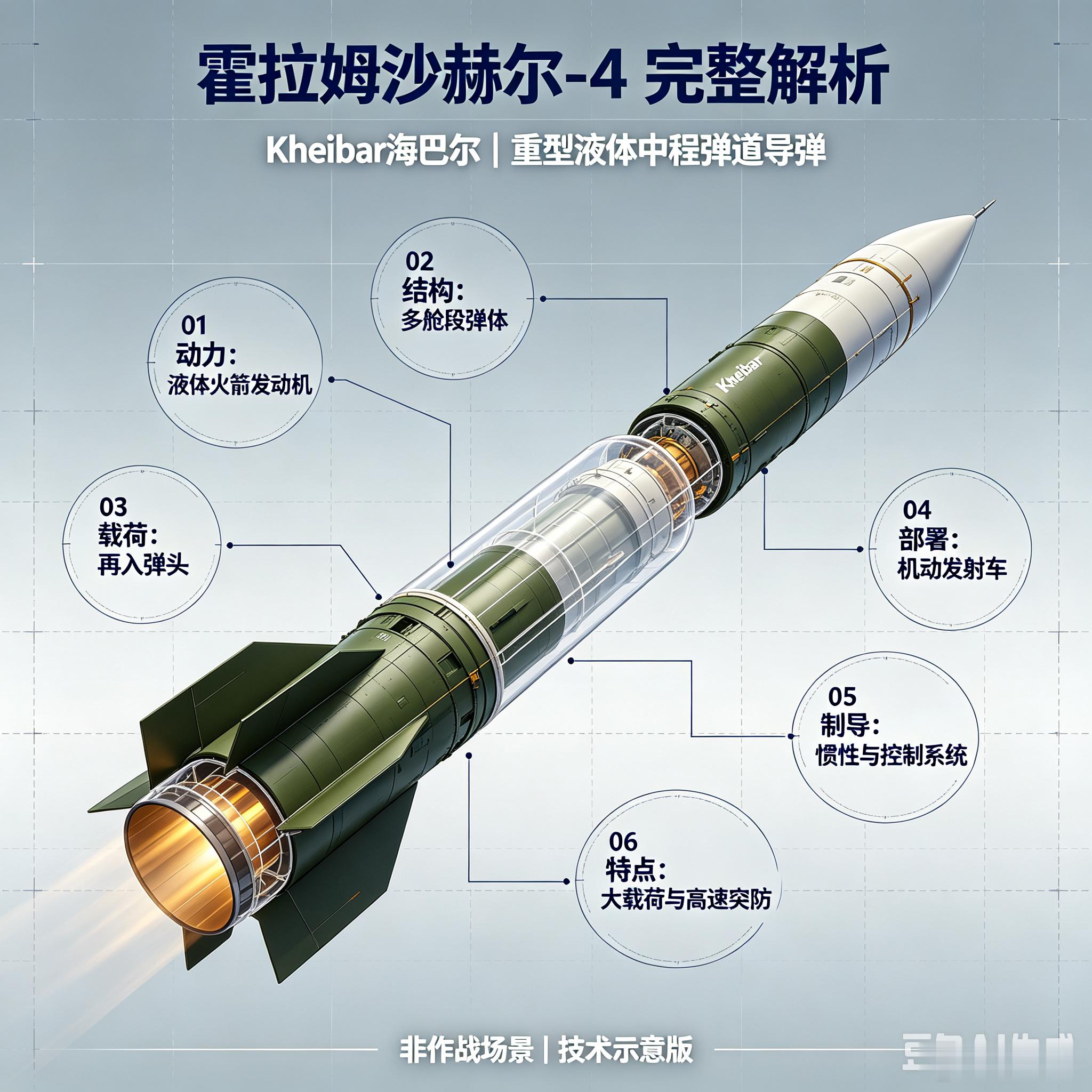 军事ai新视野 伊朗 霍拉姆沙赫尔-4（Kheibar 海巴尔）重型液体中程弹道