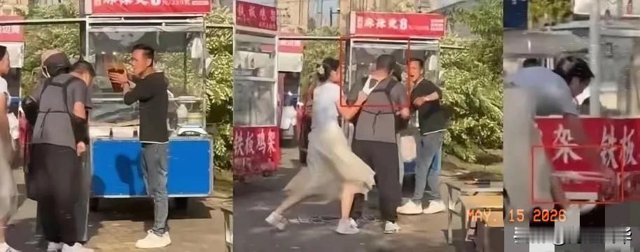 安徽，5月13日，夜市抢摊位吵翻，女子一招内裤套头，直接把对手整懵了。事情发生在
