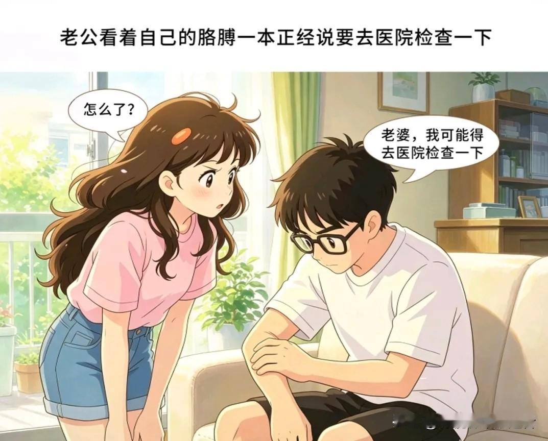 趣味漫画：老公：我可能得去医院检查一下了。老婆：你咋啦？老公：我发现我的胳膊变短