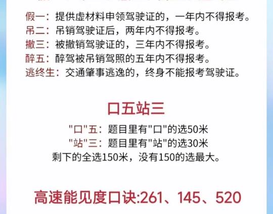 假一：提供虚材料申领驾驶证的，一年内不得报考。 吊二：吊销驾驶证后，两...