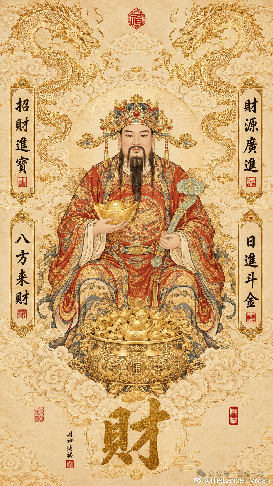 双龙护财神，有缘刷到，收下这份吉祥有缘遇见这张财神古卷，便是一份福缘✨祥云环绕，