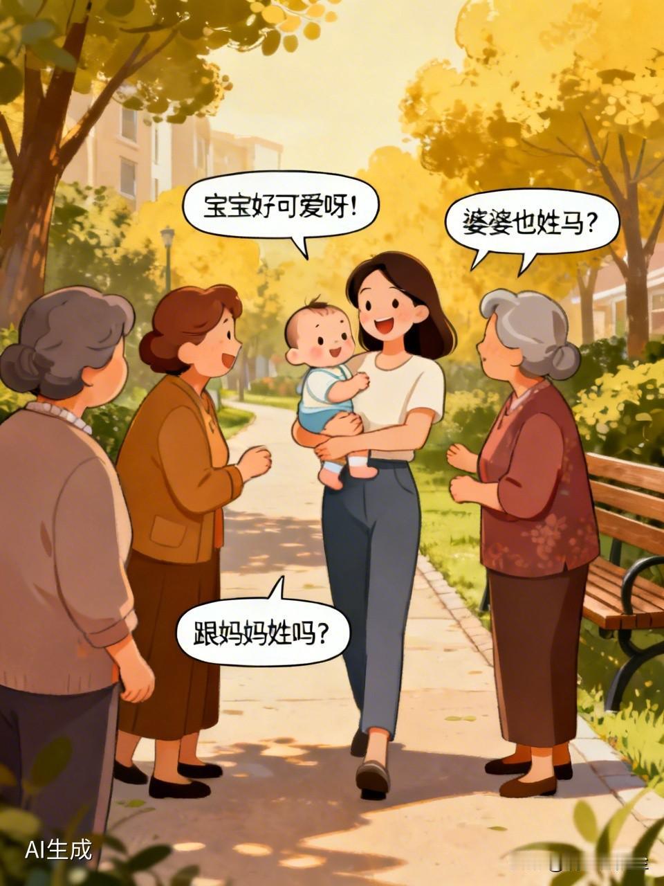 小区里有一户人家添了新丁，女方坚持让小孩随她姓，男方很痛快地就答应了。
有一天，