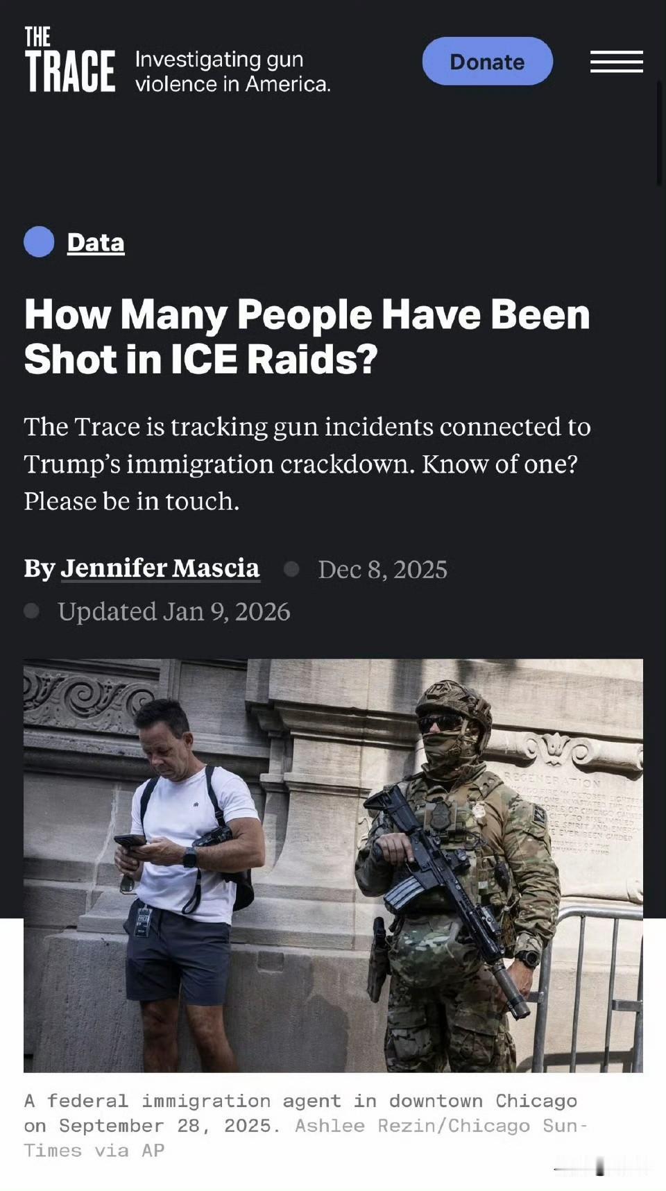 蕾妮·古德并非特朗普政府移民执法行动中的首位遇难者。根据《痕迹》杂志统计，自美国