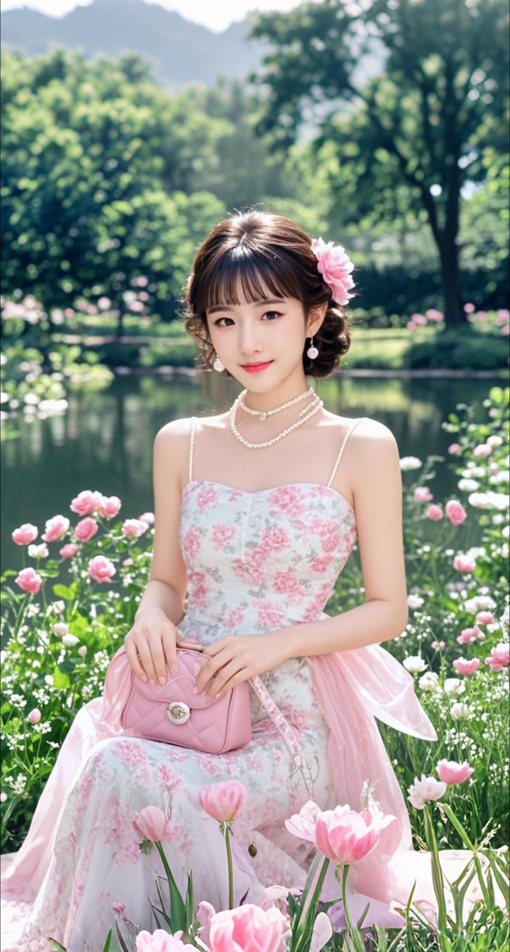 AI扩图 AI湖畔花影