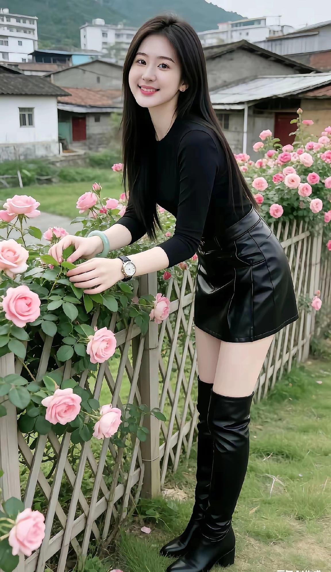 黑衣少女与粉玫瑰的浪漫邂逅什么样的女生能让人一眼心动？