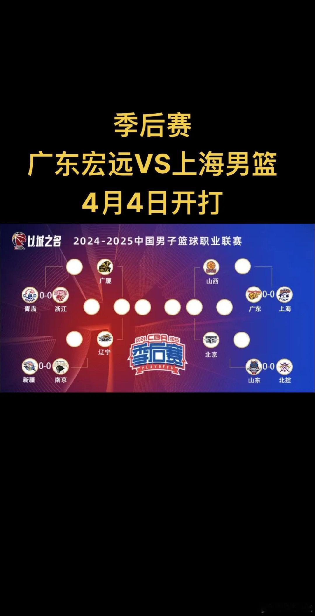开心开心开心 2024-2025年CBA季后赛广东宏远VS上海男篮4月4日开打C