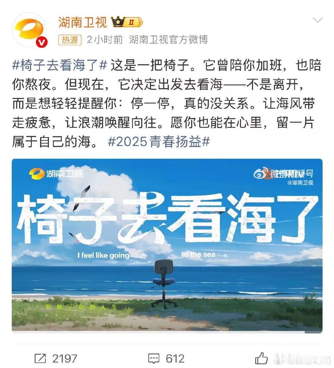 本来没抱太大期待点开椅子去看海了，结果被湖南卫视的公益片狠狠惊艳！画面、节奏、情