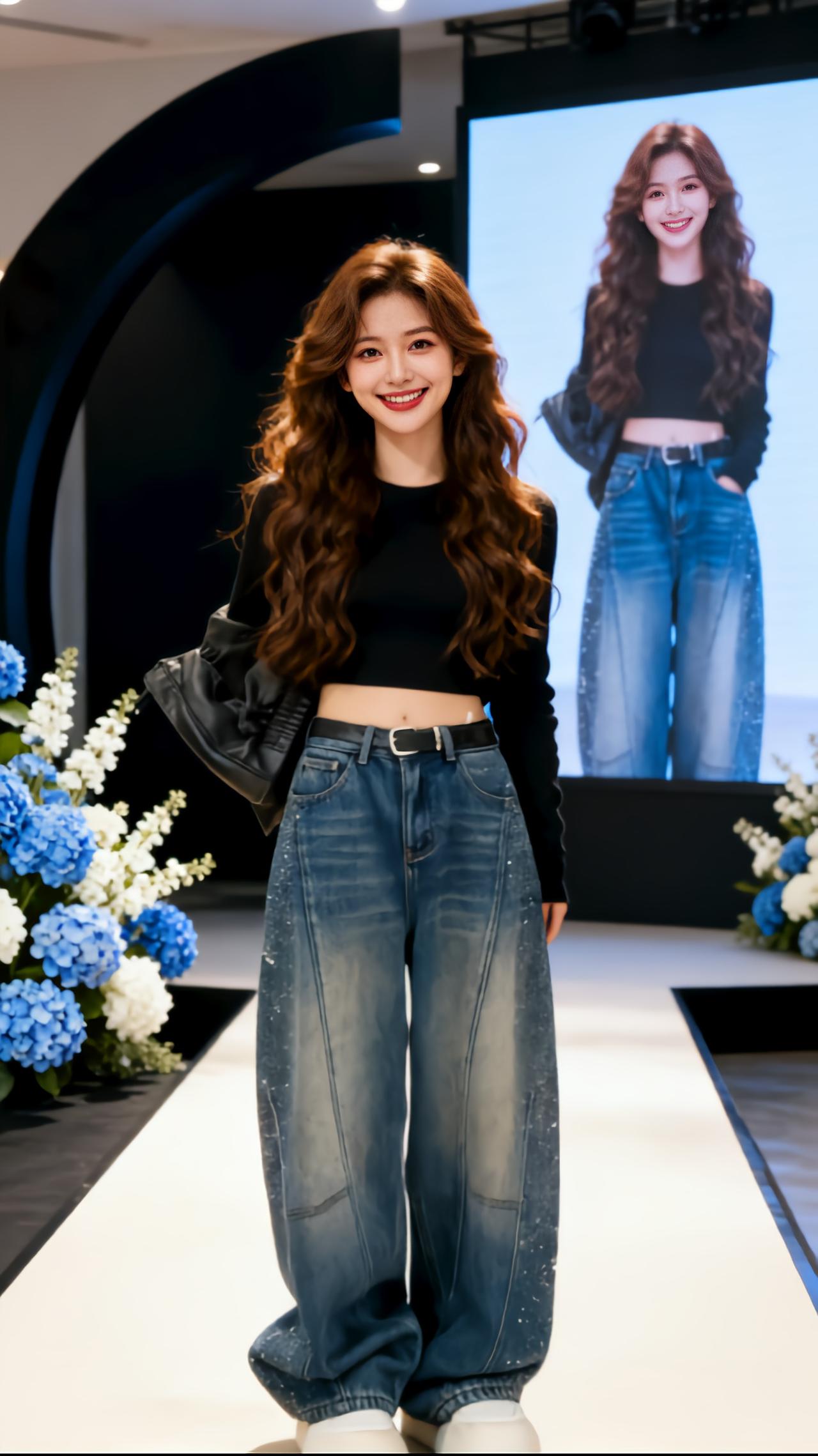 牛仔裤穿搭 舞台ootd 秀场 美到发光 直筒显瘦秀场同款长裤