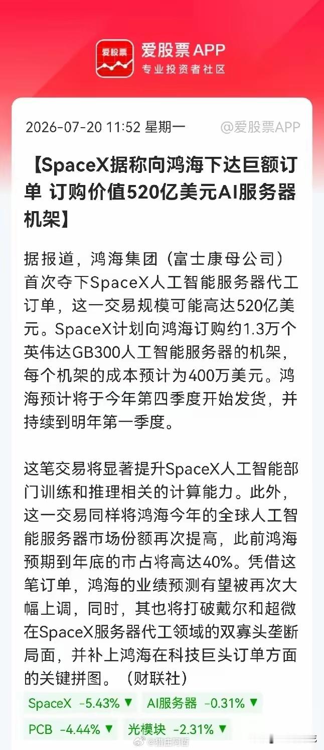 利好！大利好！AI服务器迎来超级利好上午11点52分，最新利好消息来了，据报道，