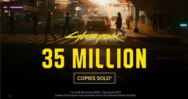 《赛博朋克 2077》游戏全球累计销量突破 3500 万份