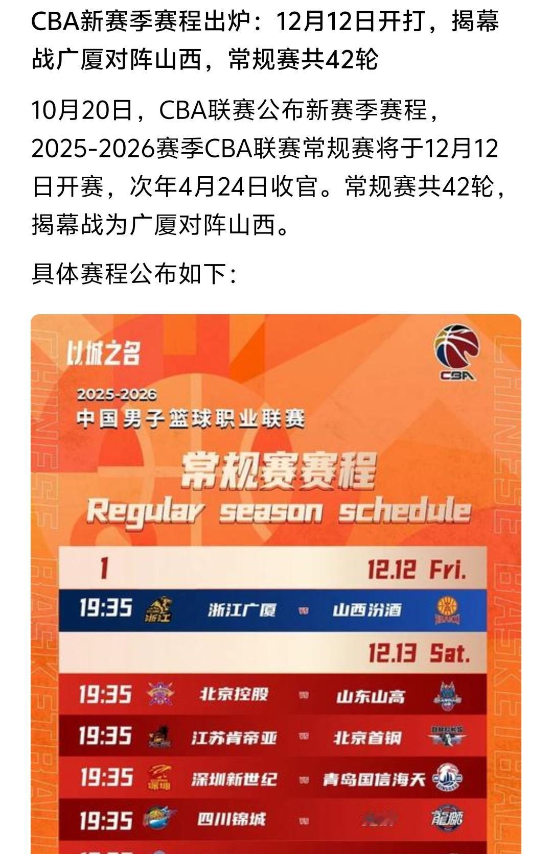 我们的CBA联赛仅仅42轮，是NBA的一半，如今还要减少单节比赛时间，争冠成功球