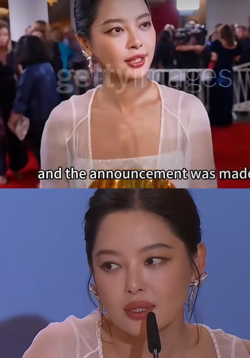 这是能播的吗咋没掐掉？
面对纯英文采访，
她心里一定说的是“啥玩意儿？”只是碍于