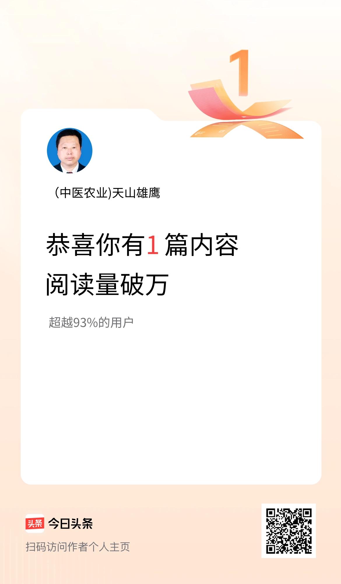 我在头条有1篇内容阅读破万了！