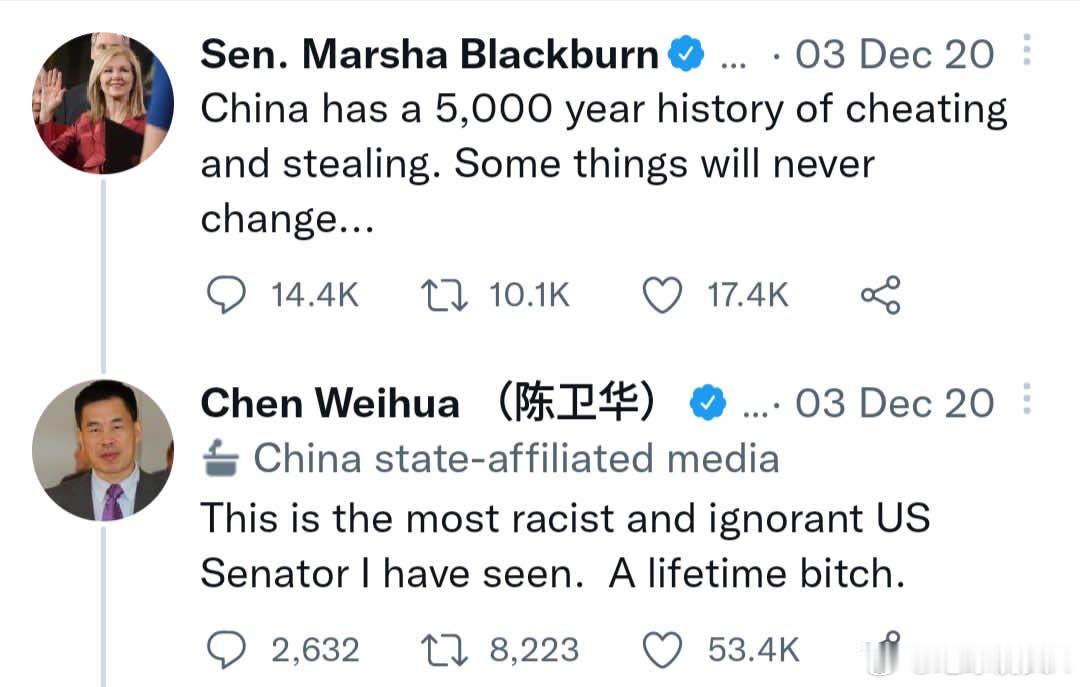 美国联邦参议员 玛莎・布莱克本：中国有着五千年欺骗与偷窃的历史。有些东西永远不会