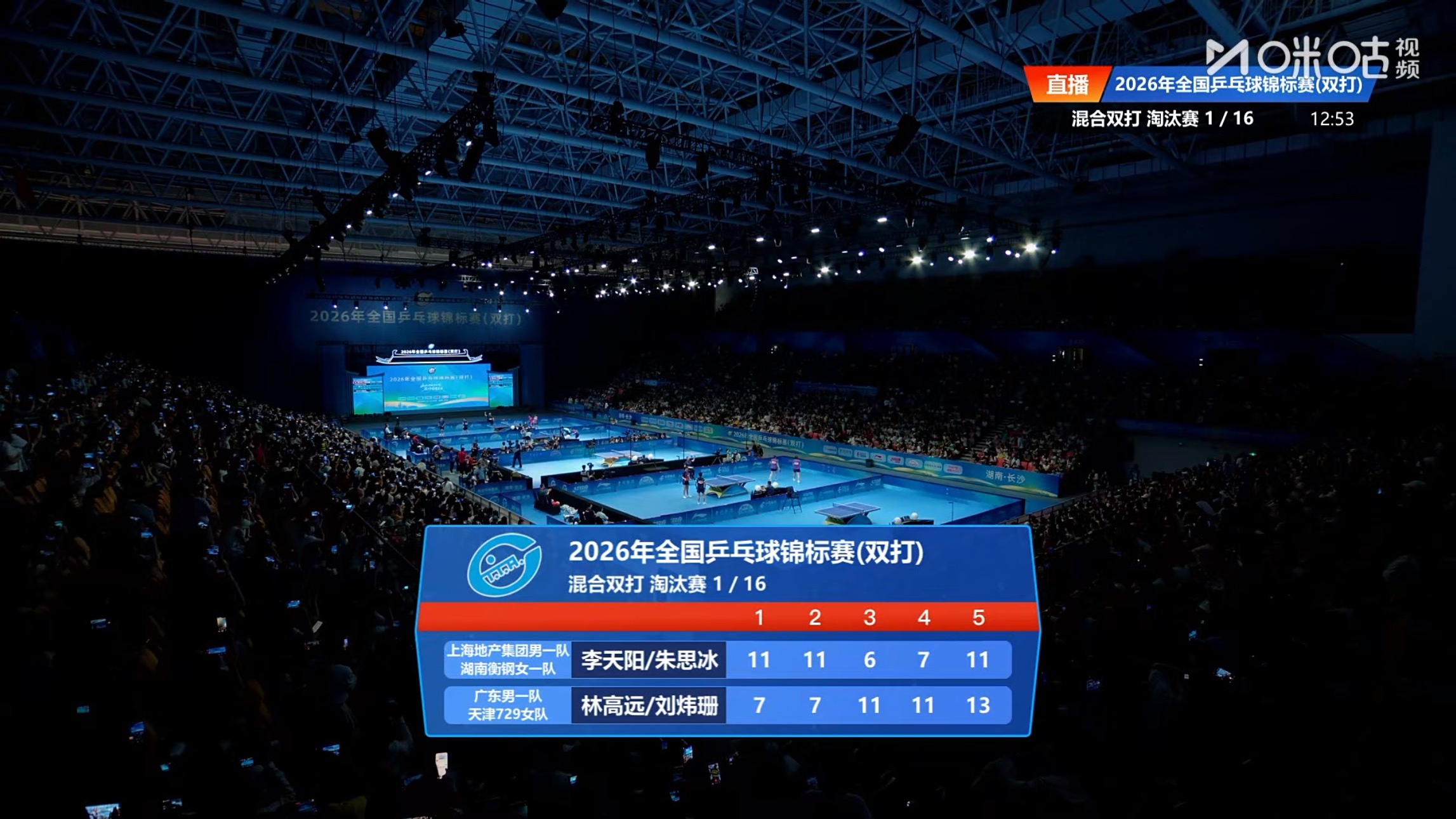 林高远/刘炜珊3比2 李天阳/朱思冰2026全国乒乓球锦标赛 混双正赛首轮 