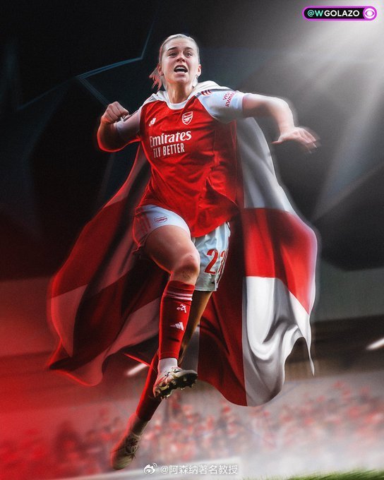 阿莱西亚·鲁索成为单赛季欧冠联赛中得分最高的英格兰球员（8球） 阿森纳女足3比1