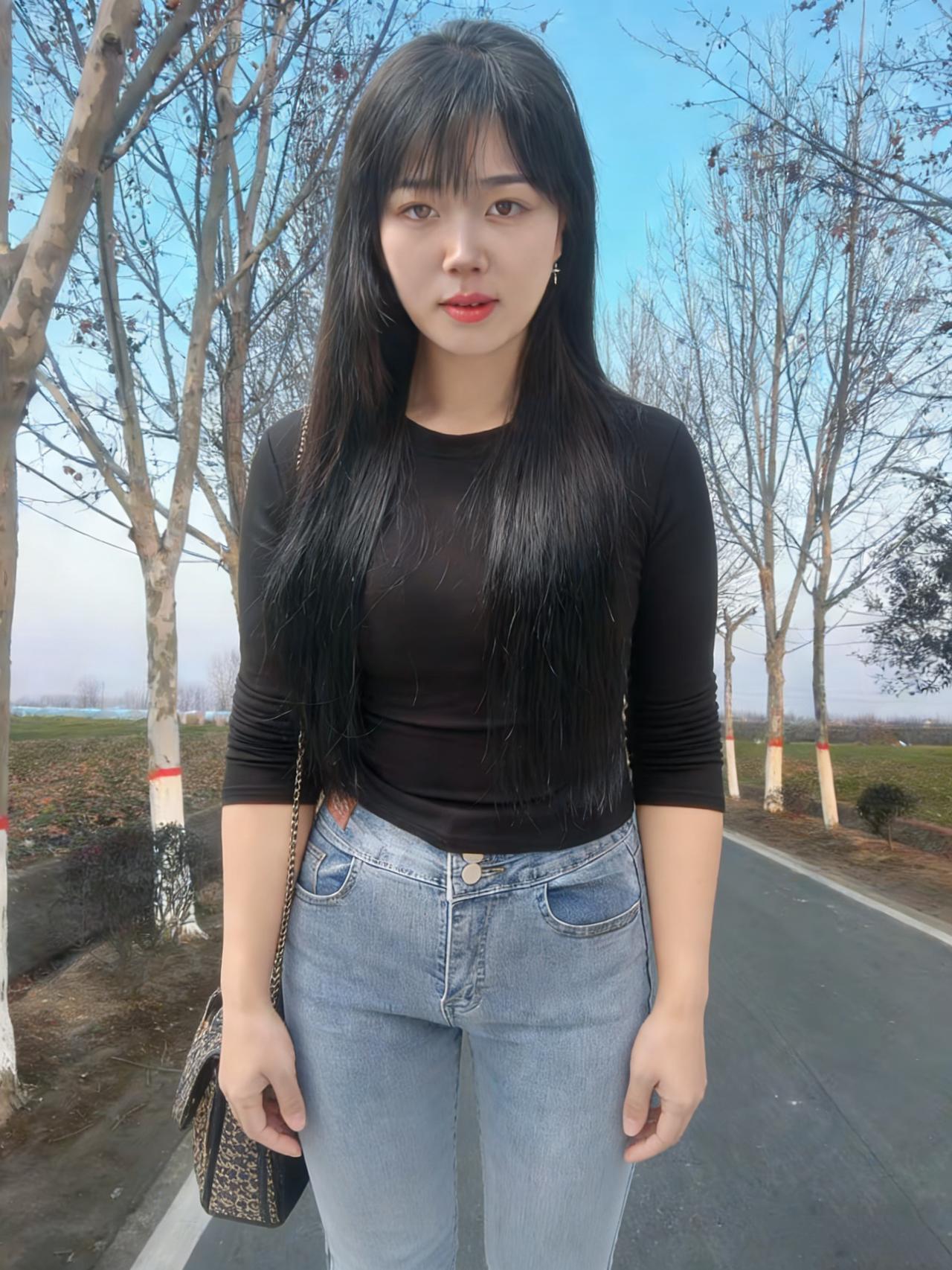 乡路尘轻步履迟，
孤身影瘦入寒池。
回眸一笑风初定，
半是乡心半是诗。