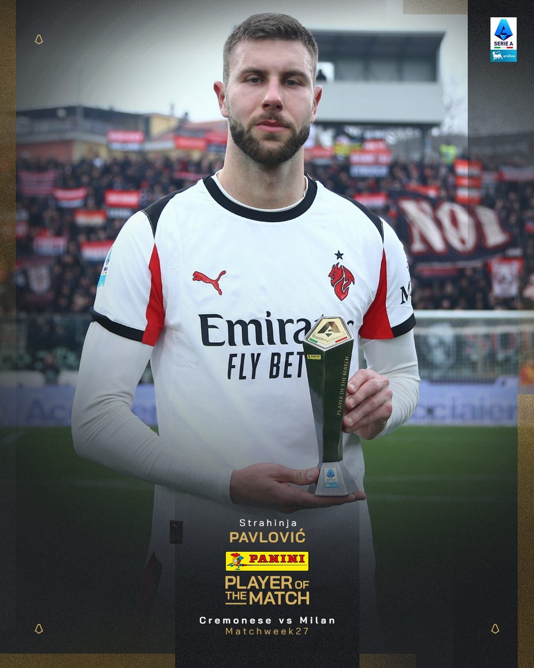 【官方】 克雷莫纳0比2AC米兰 🎖️ 帕夫洛维奇🇷🇸当选本场比赛最佳球员