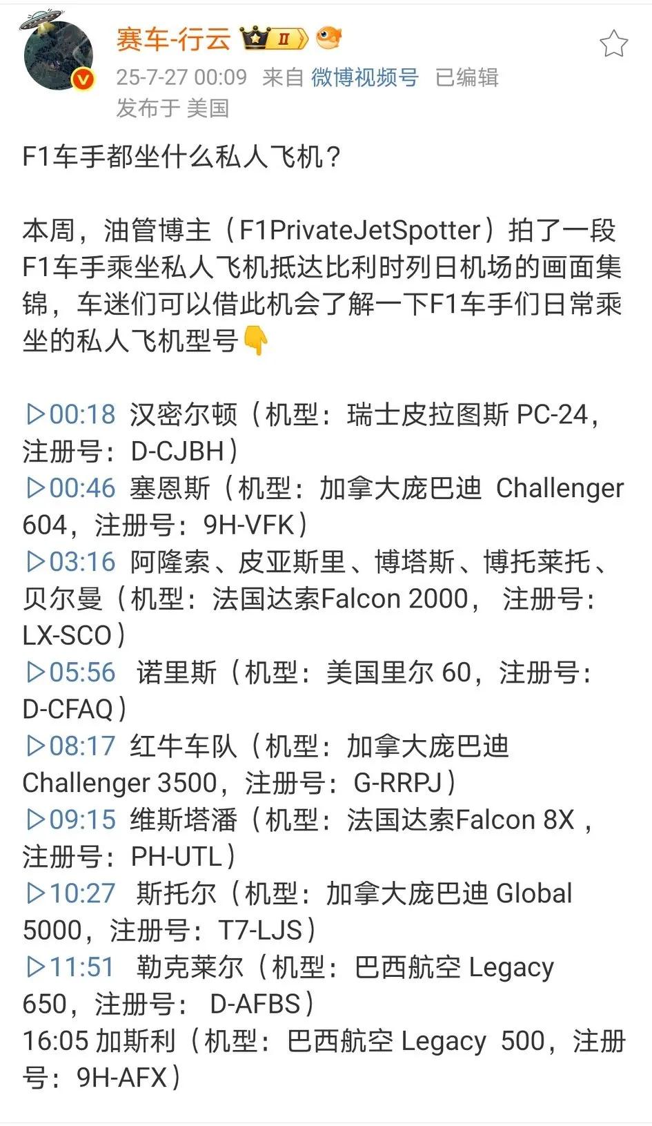 挣得多花的也多，用钱买时间！F1车手都坐什么私人飞机？
维斯塔潘的最贵5800万