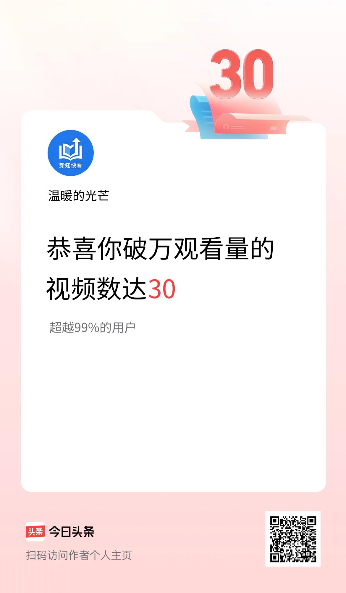 我在头条有30条视频播放量破万了！