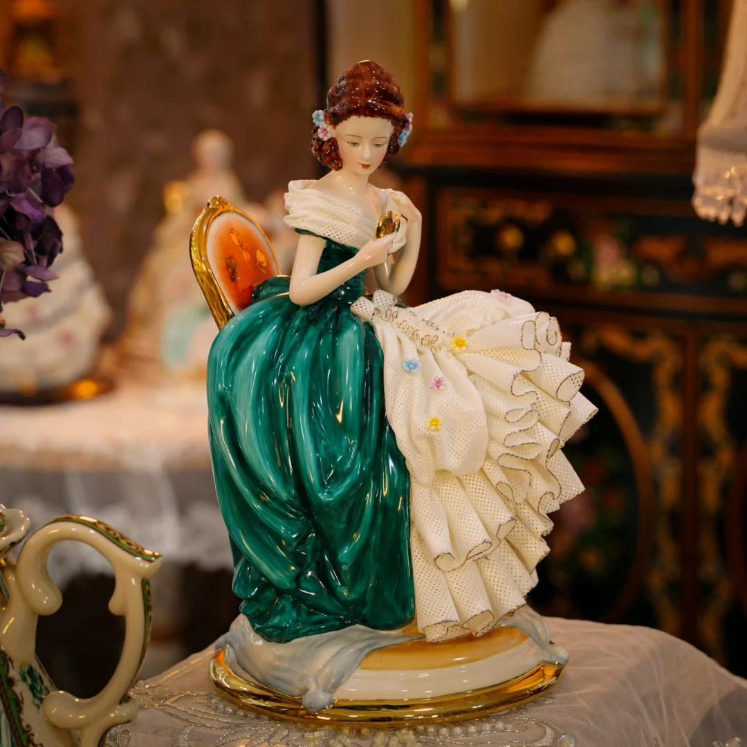 复古陶瓷少女摆件｜蕾丝细节太戳我了💖