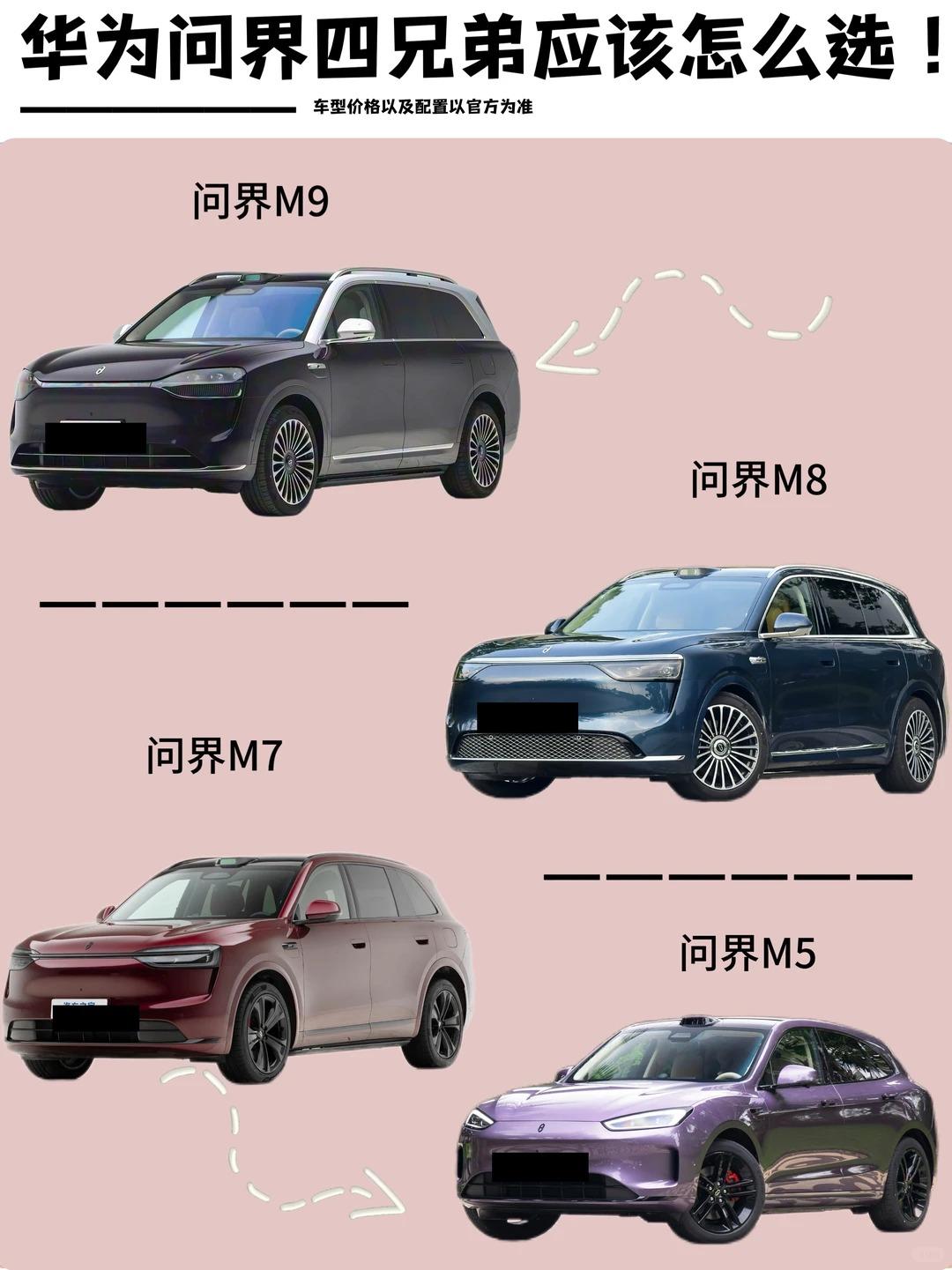 华为问界四兄弟怎么选？一文秒懂
从入门到旗舰，问界 M5/M7/M8/M9 精准