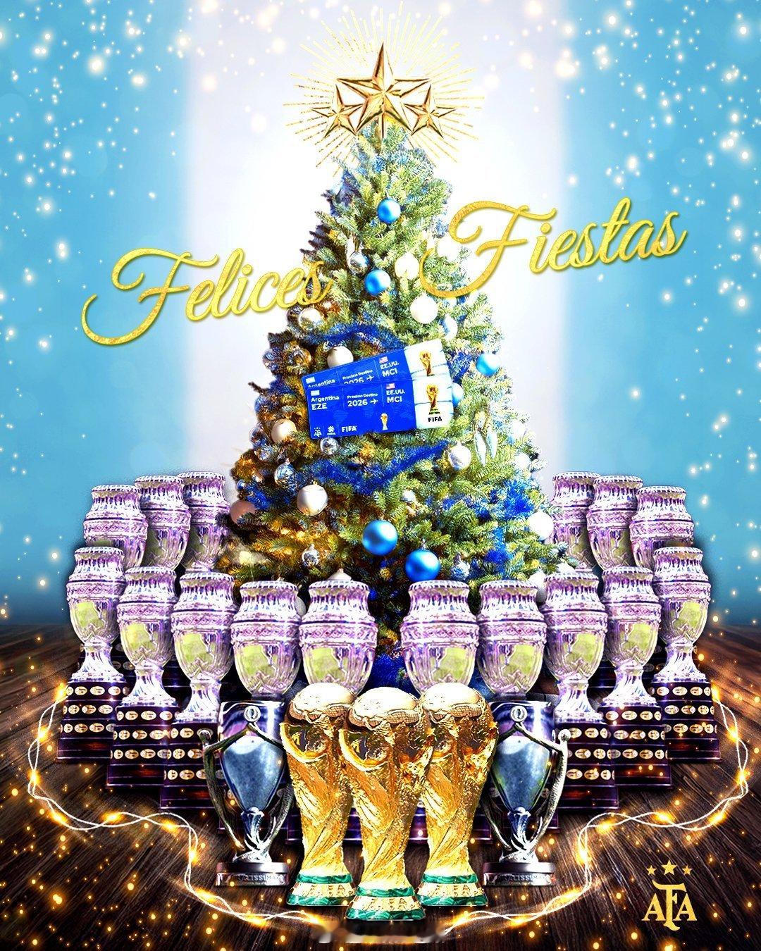 🎄 阿根廷国家队祝愿我们的🇦🇷足球大家庭平安夜快乐，圣诞节快乐！干杯！🥂