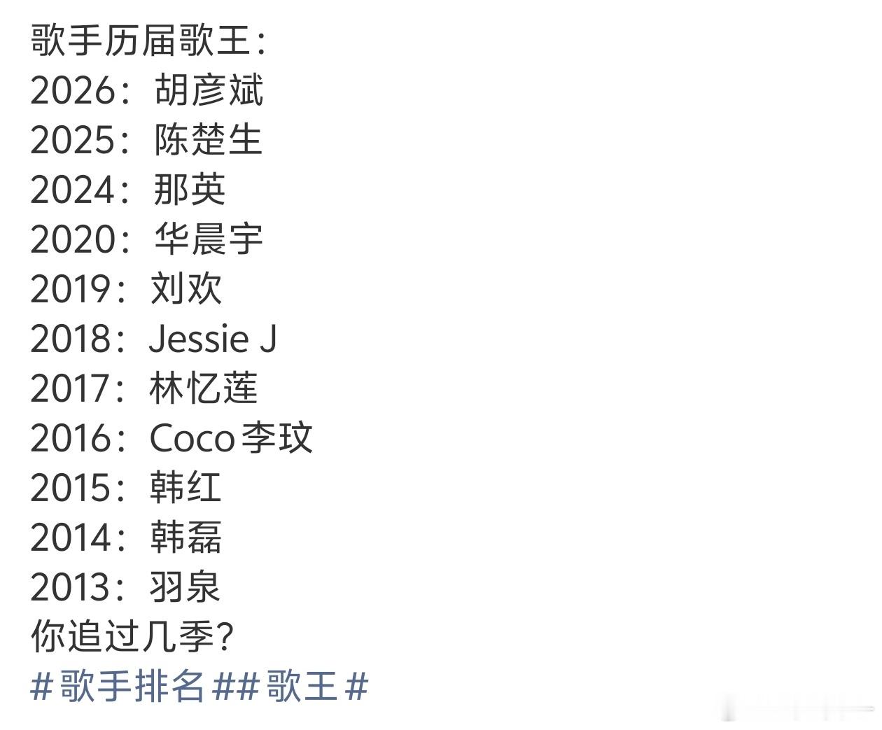 歌手你追过几季 歌手你追过几季？这一季 胡彦斌歌王 