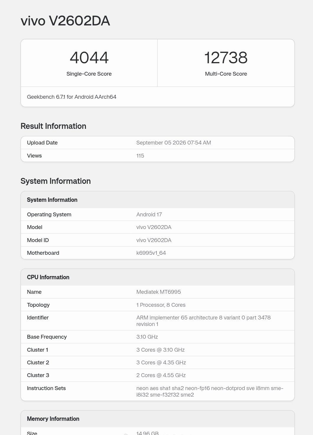 D9600 Pro的CPU分数，单核 4044，多核 12738。这个应该接近最