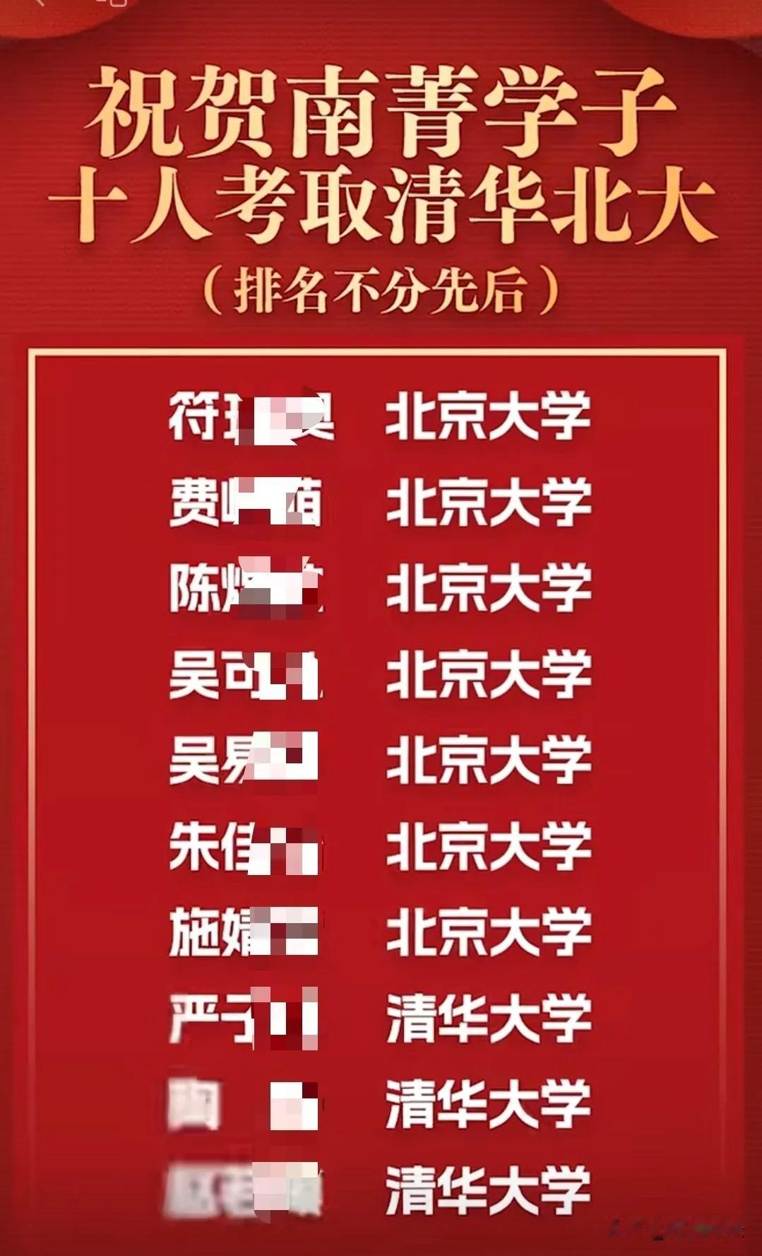 今年的南菁中学亮眼表现，
清北人数突破2位数，一共10人，
目前无锡清北人数是4