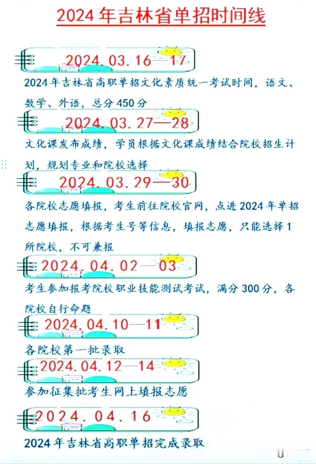 2024年吉林省高职单招考试及录取时间安排，高职单招考生要抓紧时间复习了。